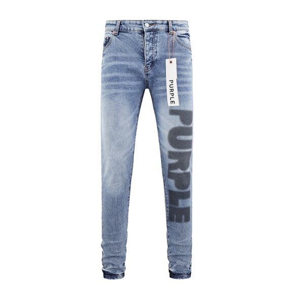 Purples Jeans Letters Fashion Repair Low Rise Skinny Denim Pants Men's